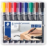Staedtler Lumocolor 350 WP8. Rotuladores permanentes con punta biselada. Estuche con 8 marcadores de colores variados.